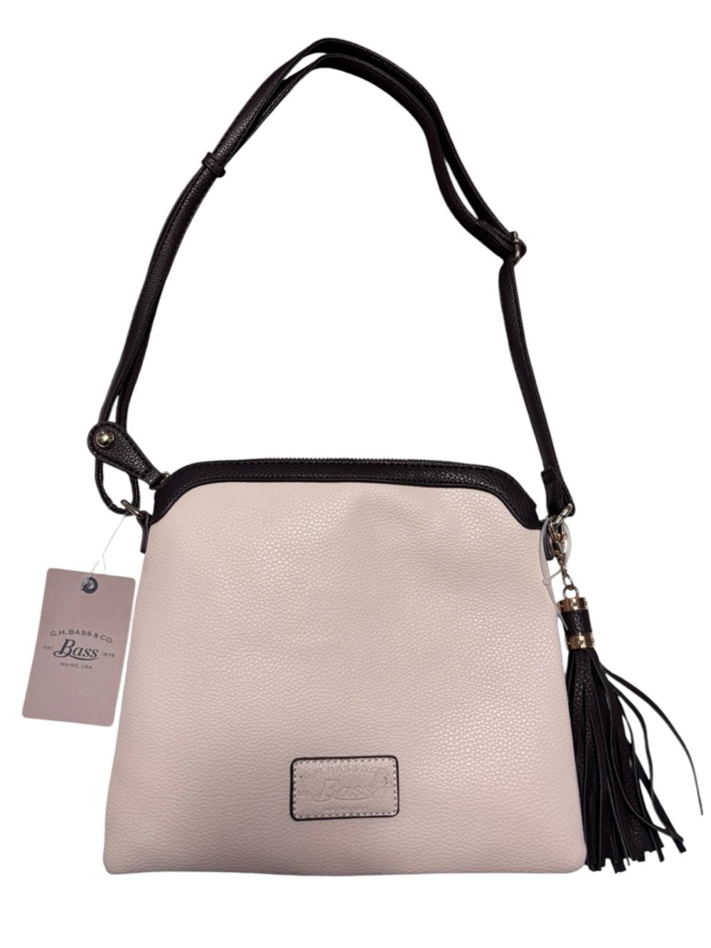 GH Bass & Co Two-Tone convertible Shoulder crossbody bone/brown trim  NWT $59